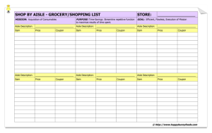 THE B LIST - SHOP BY AISLE LIST - GROCERY/SHOPPING LIST